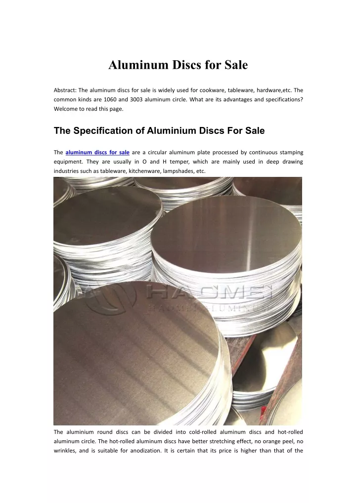 aluminum discs for sale