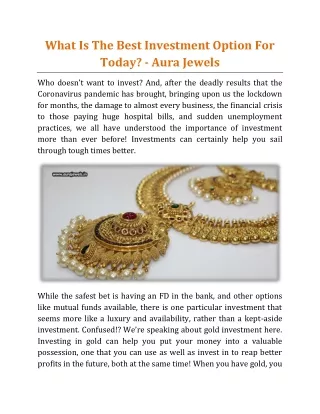 What Is The Best Investment Option For Today - Aura Jewels