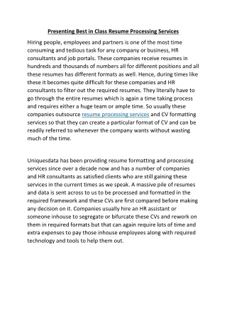 presenting best in class resume processing