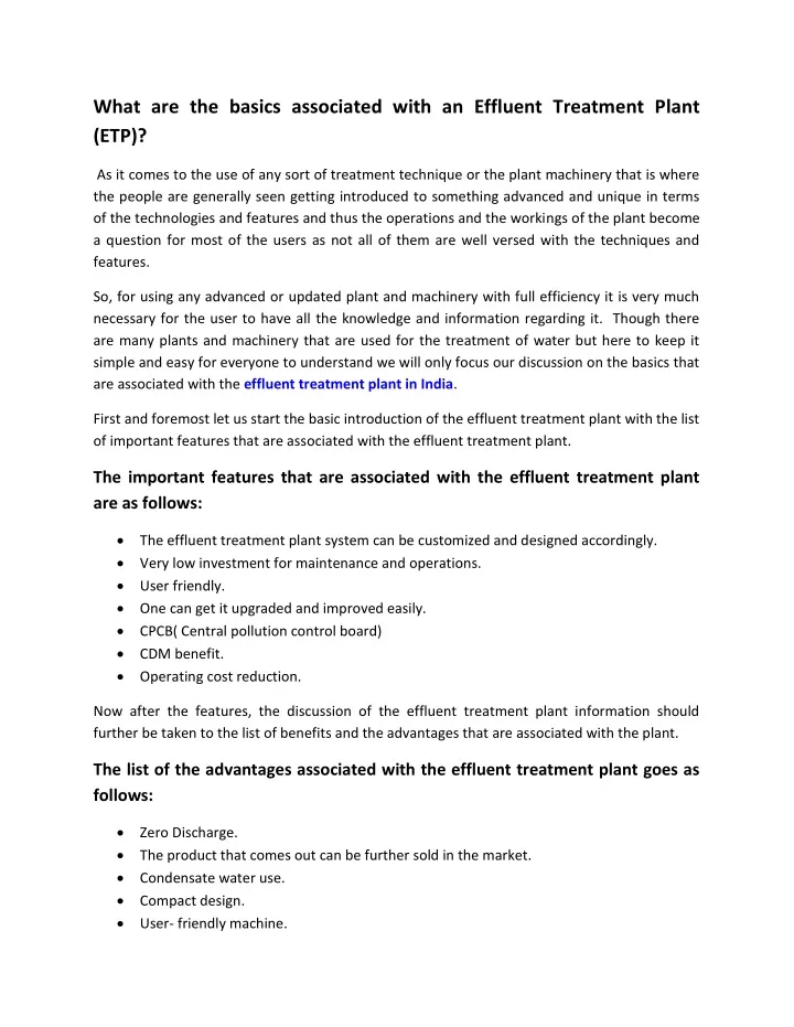 what are the basics associated with an effluent