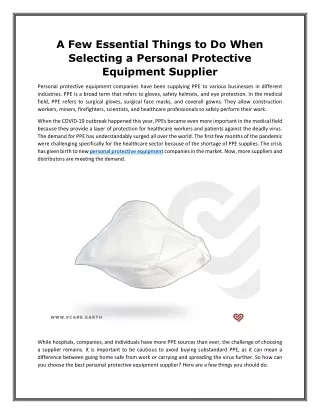 A Few Essential Things to Do When Selecting a Personal Protective Equipment Supplier