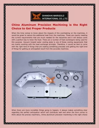 China Aluminum Precision Machining is the Right Choice to Get Proper Products
