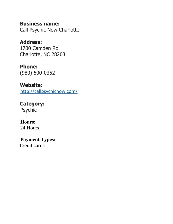 business name call psychic now charlotte address