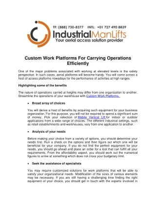 Custom Work Platforms For Carrying Operations Efficiently