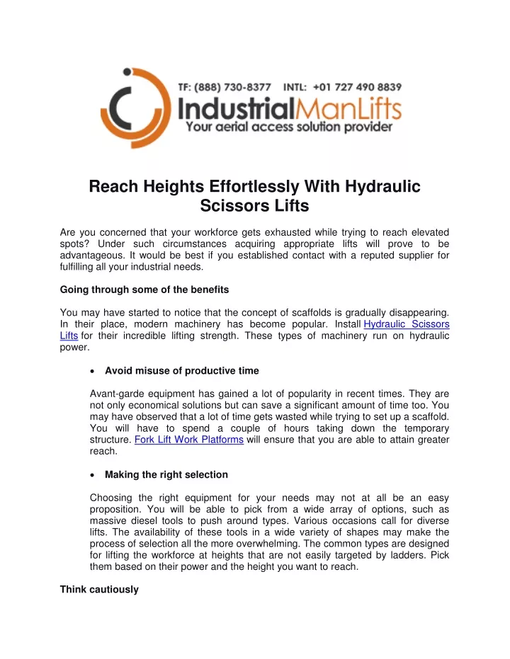reach heights effortlessly with hydraulic