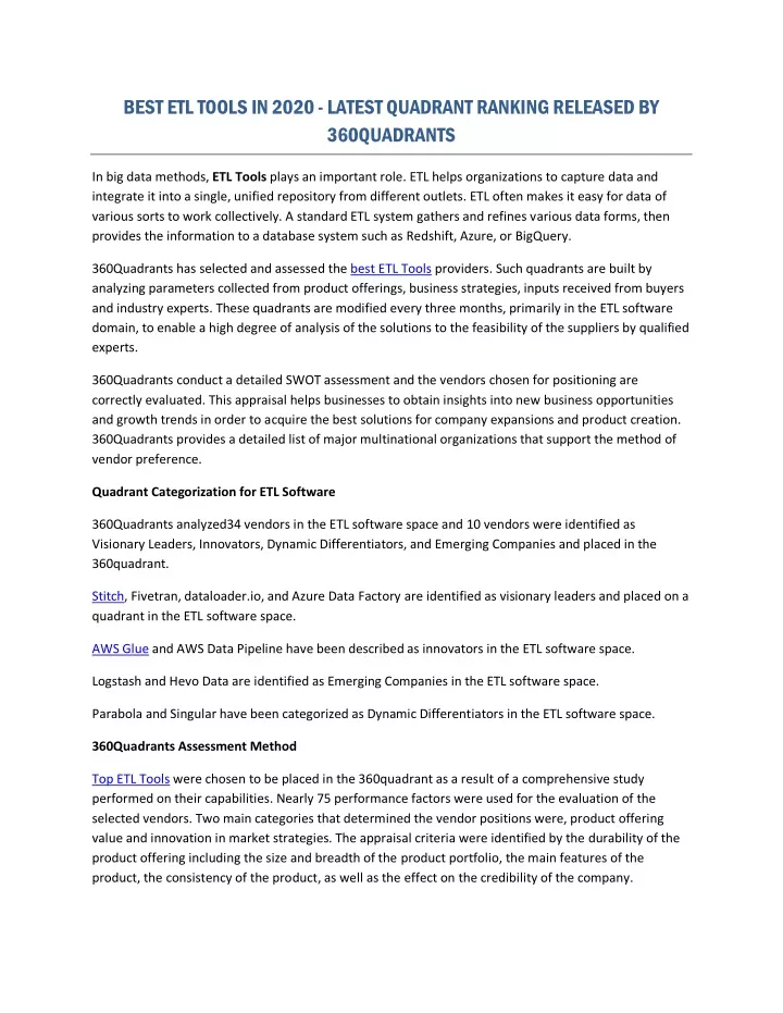 best etl tools in 2020 latest quadrant ranking