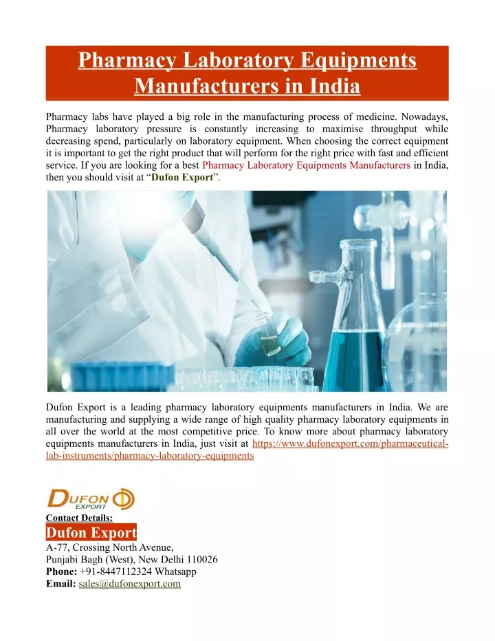 pharmacy laboratory equipments manufacturers