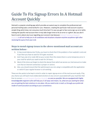 Guide To Fix Signup Errors In A Hotmail Account Quickly