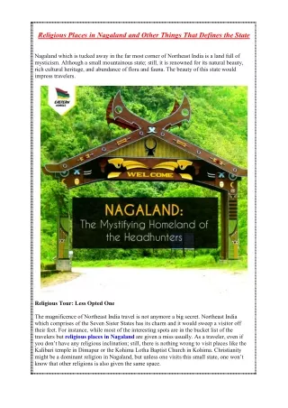 Religious Places in Nagaland and Other Things That Defines the State