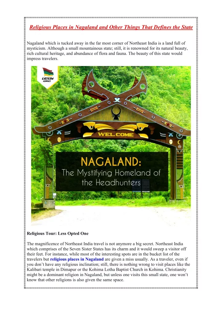 religious places in nagaland and other things