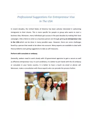 Professional Suggestions For Entrepreneur Visa In The USA