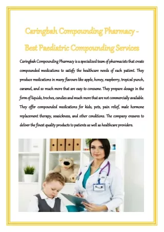 Caringbah Compounding Pharmacy - Best Paediatric Compounding Services