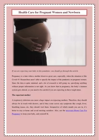 Health Care for Pregnant Women and Newborn