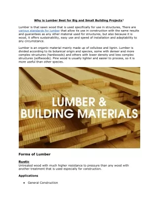 Why is Lumber Best for Big and Small Building Projects