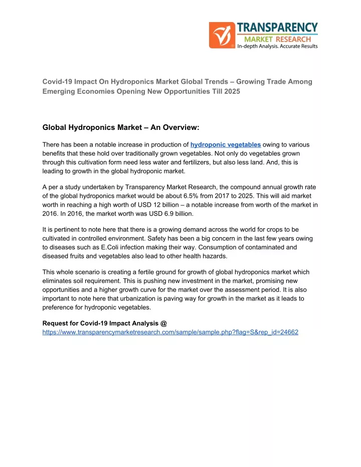 covid 19 impact on hydroponics market global