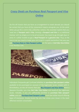 Crazy Deals on Purchase Real Passport and Visa Online