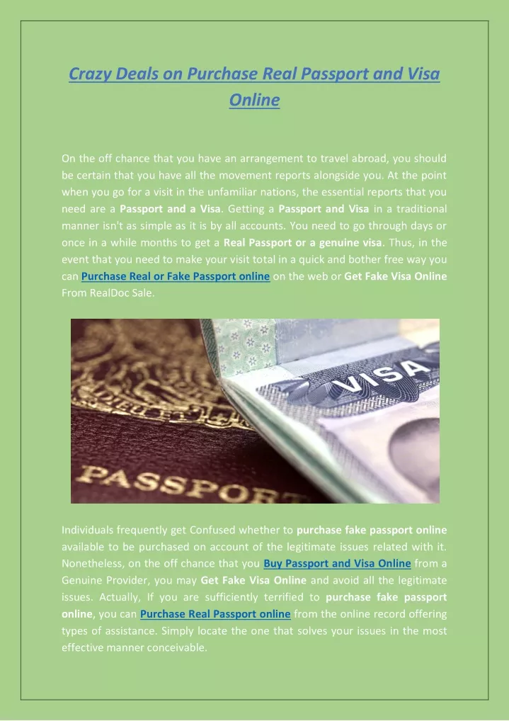 crazy deals on purchase real passport and visa