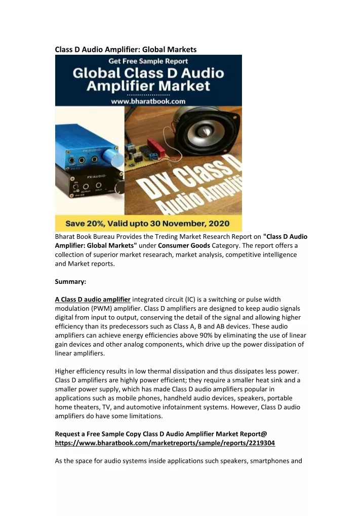 class d audio amplifier global markets