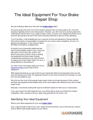 Understanding The Bonuses Of Auto Repair Shop Equipment Lease