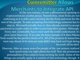 Coinremitter Allows Merchants to Integrate API