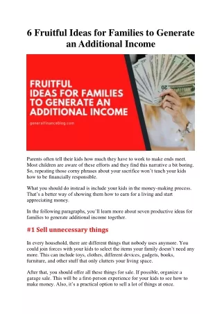 6 Fruitful Ideas for Families to Generate an Additional Income