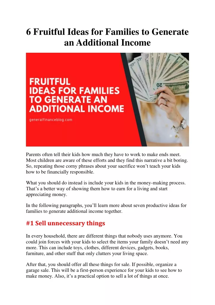 6 fruitful ideas for families to generate