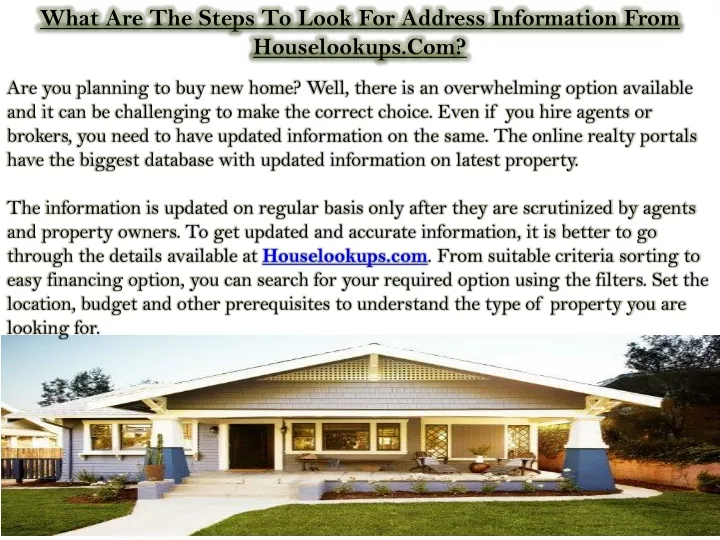 what are the steps to look for address