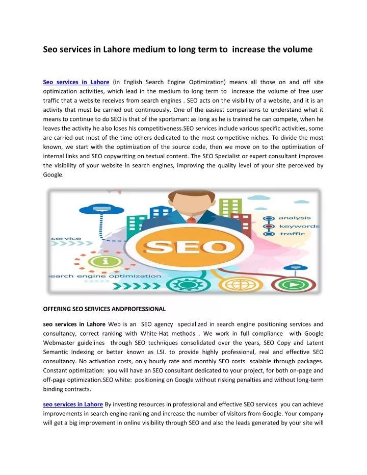 seo services in lahore medium to long term