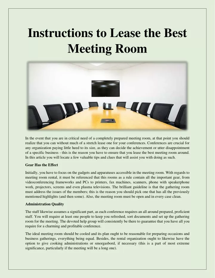 instructions to lease the best meeting room