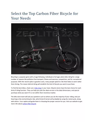 Select the Top Carbon Fiber Bicycle For Your Needs