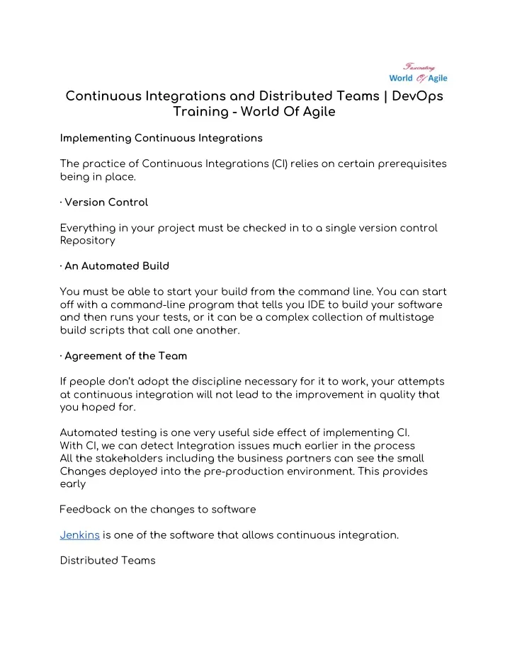 continuous integrations and distributed teams