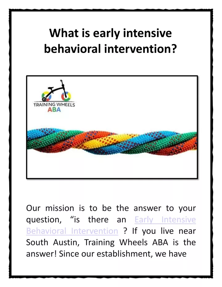 what is early intensive behavioral intervention
