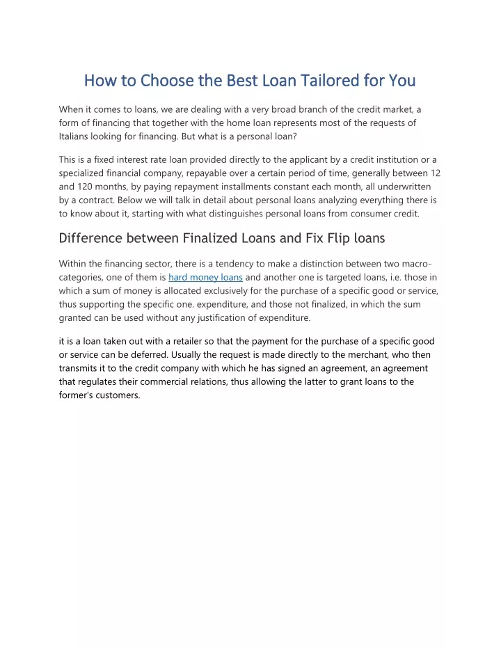 how to choose the best loan tailored