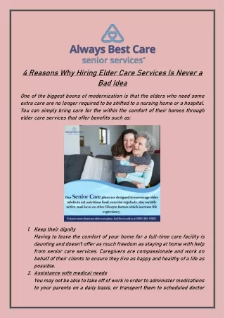 4 Reasons Why Hiring Elder Care Services Is Never a Bad Idea