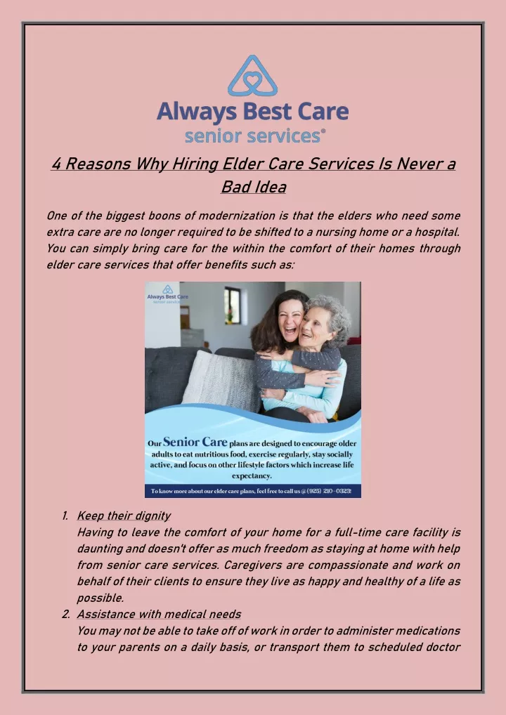 4 reasons why hiring elder care services is never