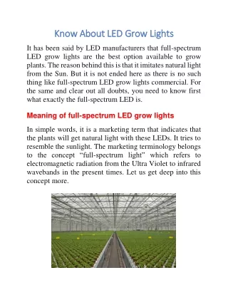 Know About LED Grow Lights