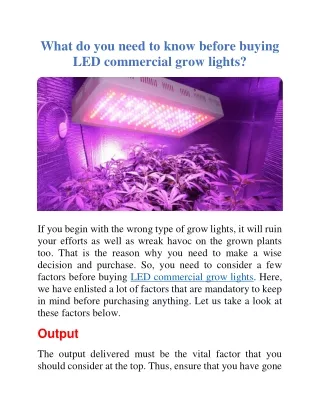 What do you need to know before buying LED commercial grow lights?
