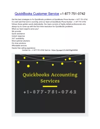 quickbooks customer service 1 877 751 0742