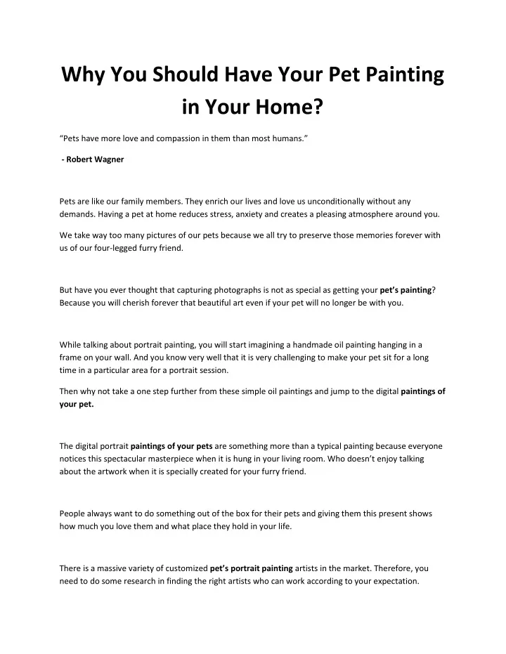 why you should have your pet painting in your home