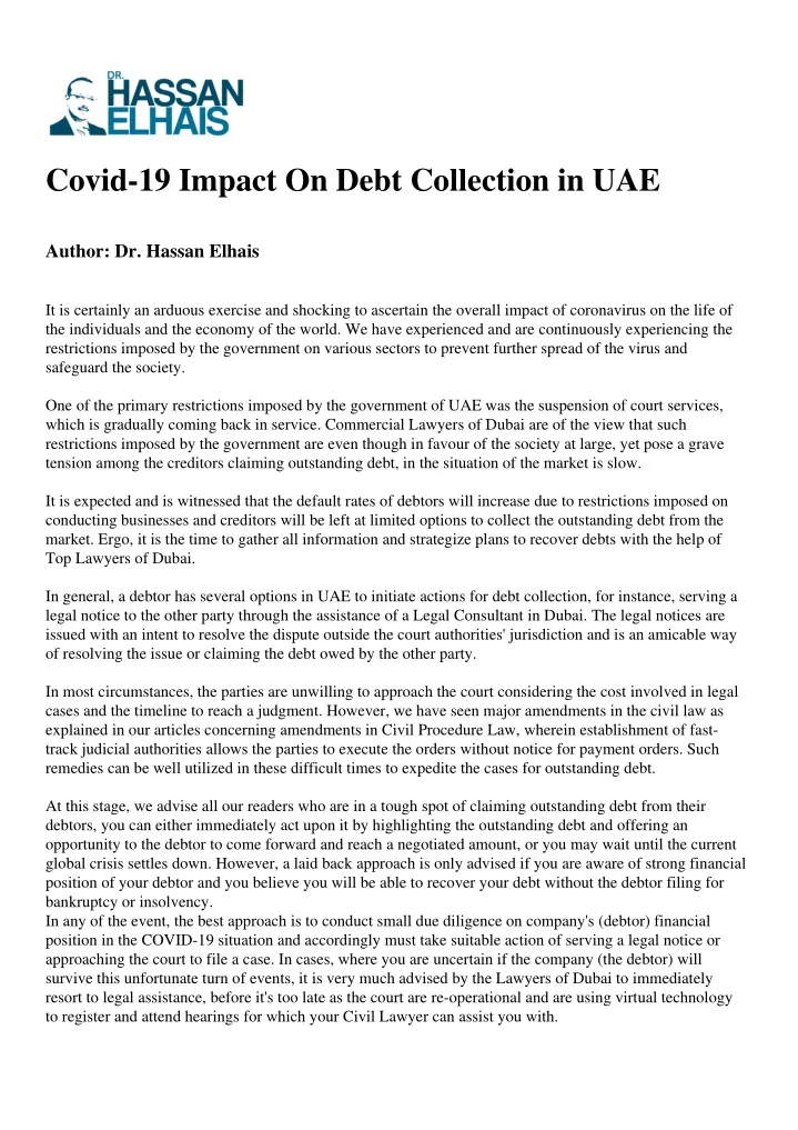 covid 19 impact on debt collection in uae