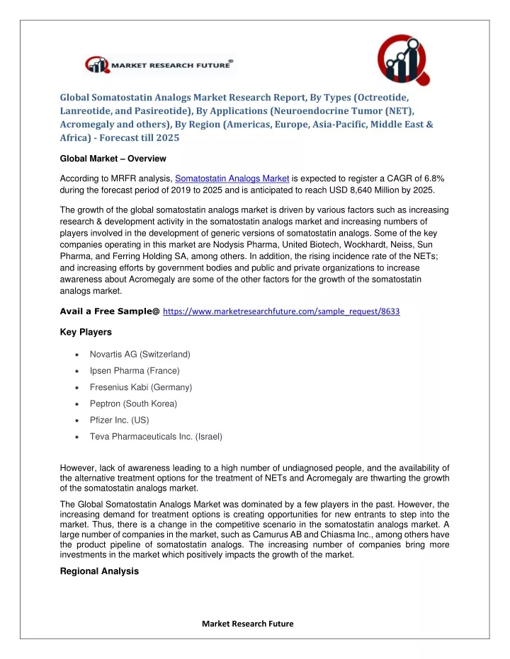 global somatostatin analogs market research