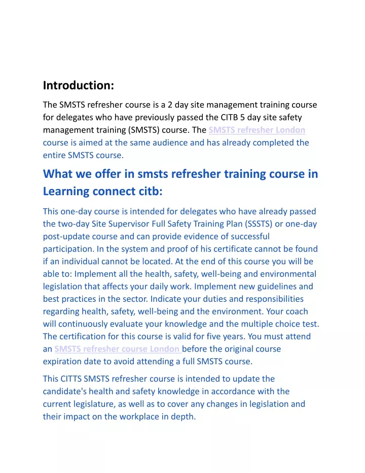 introduction the smsts refresher course