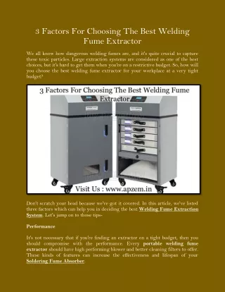 3 Factors For Choosing The Best Welding Fume Extractor