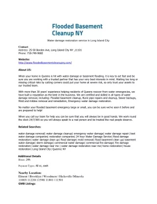 Water damage restoration service in Long Island City