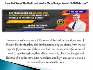 How To Choose The Best Used Vehicle On A Budget From Usvindata.com?