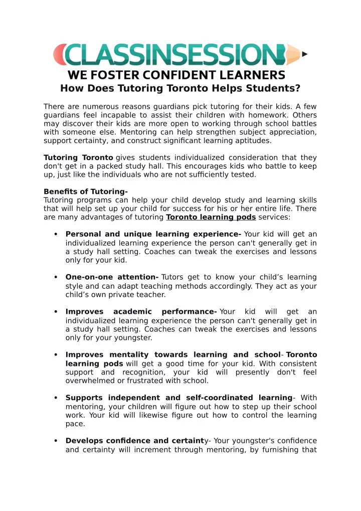 how does tutoring toronto helps students