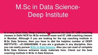 M.Sc in Data Science- Deep Institute