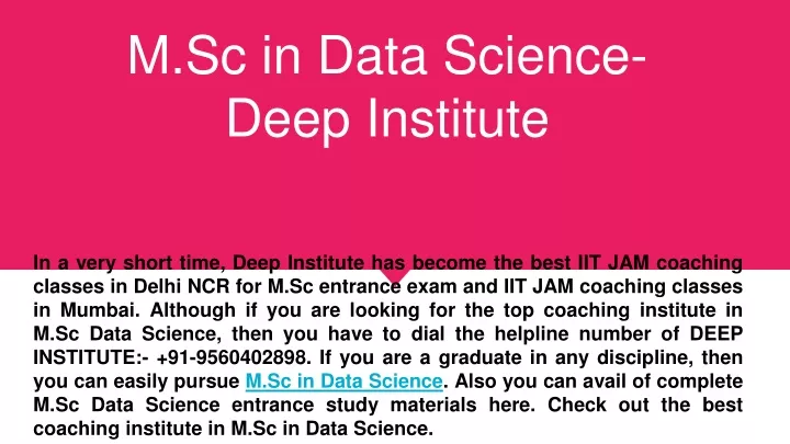 m sc in data science deep institute