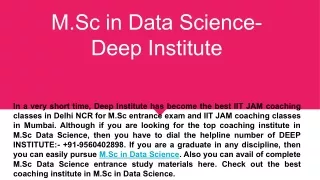 M.Sc in Data Science- Deep Institute