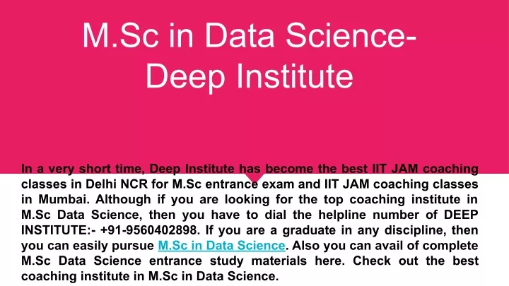 m sc in data science deep institute